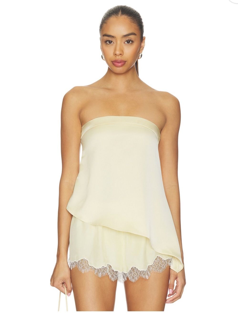 L'ACADEMIE Rhea Yellow Satin Lace Shorts Sold Out Luxury High Rise Dressy Rare